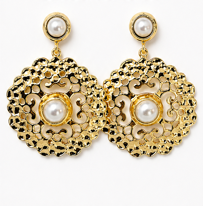 
                  
                    Pearl Arabesque Earrings – Genuine Freshwater Pearl Statement Earrings
                  
                