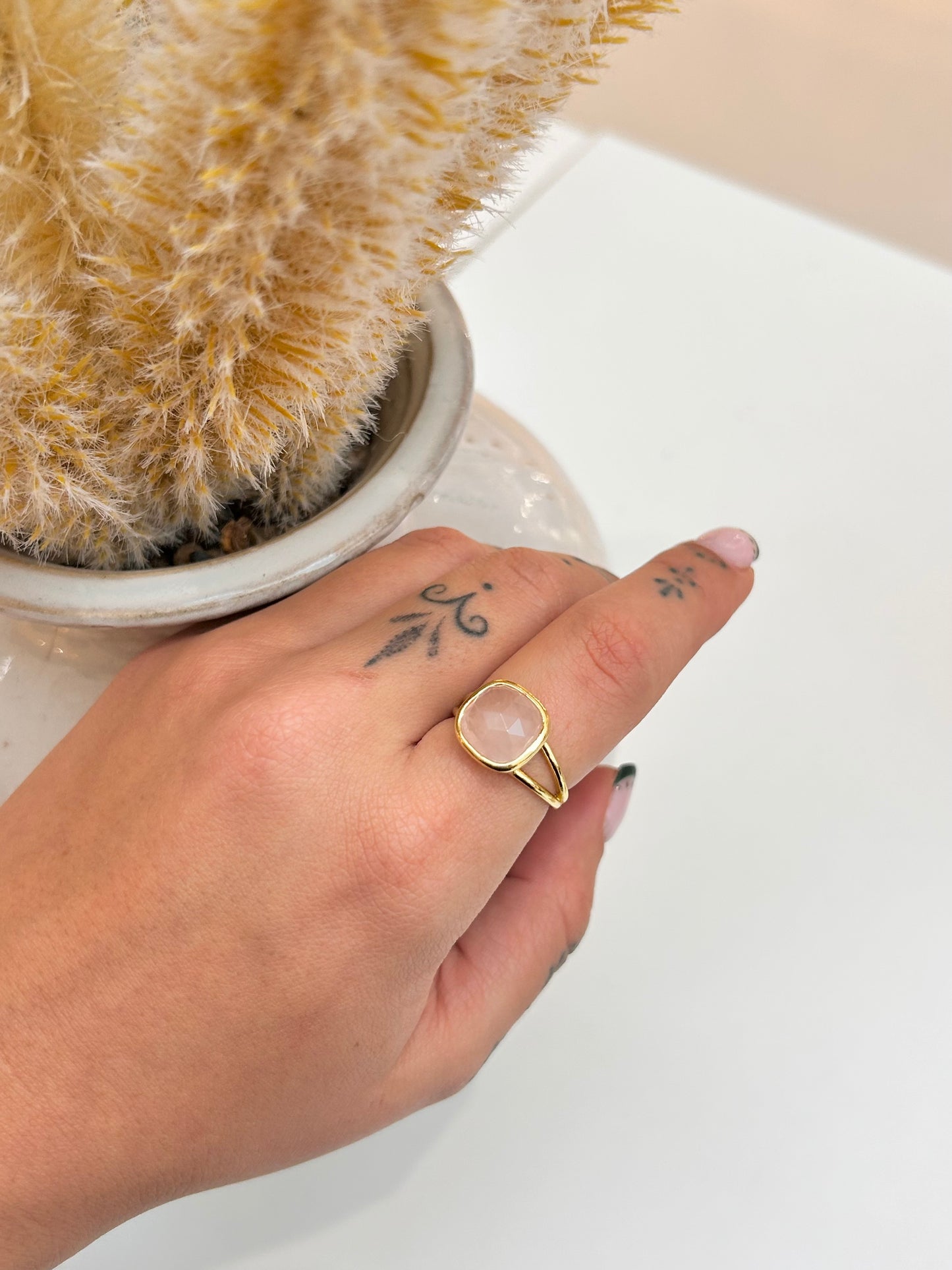 
                  
                    Rose Quartz Squared Adjustable Ring
                  
                
