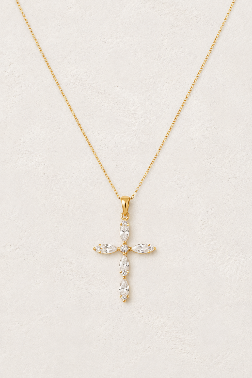 
                  
                    Seraphina Dainty Crystal Cross Necklace – Waterproof Gold-Plated Stainless Steel
                  
                