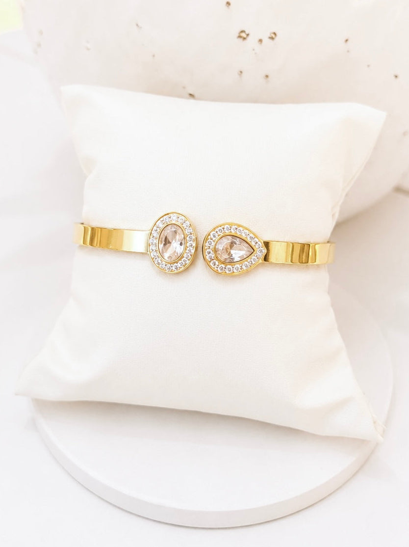 
                  
                    Close-up of the Seraphine Gold Pavé Halo Crystal Bangle
                  
                