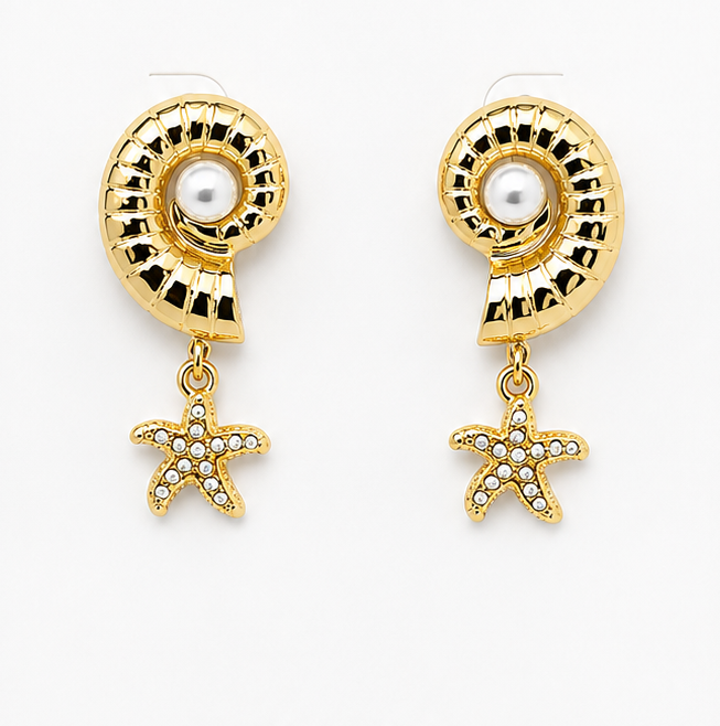 
                  
                    Pearl Oceana Earrings – Genuine Freshwater Pearl Seashell & Starfish Drop Earrings
                  
                