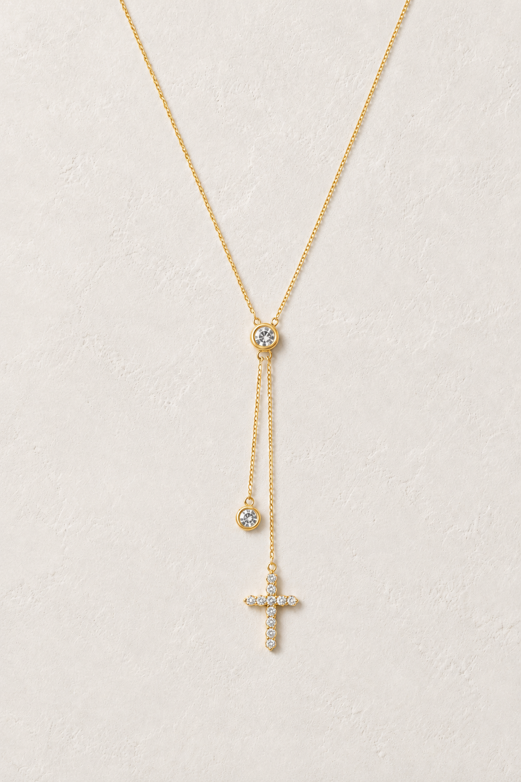 
                  
                    Celeste Crystal Cross Lariat Necklace – Waterproof Gold Necklace
                  
                