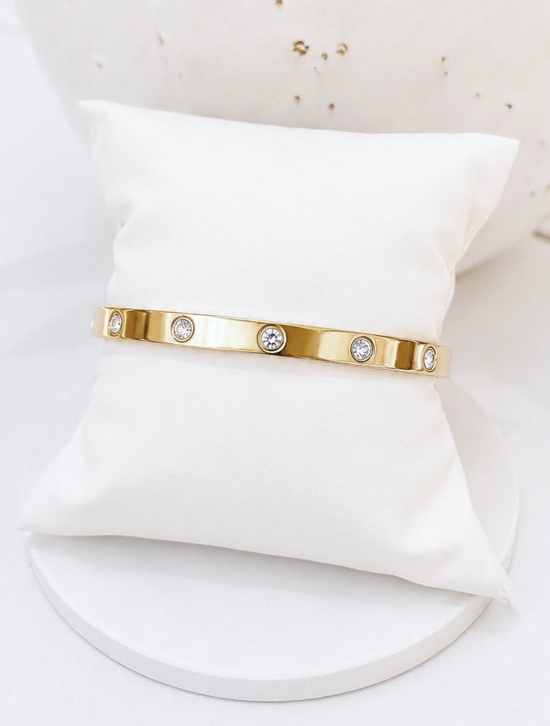 
                  
                    Close-up of the Lunara Gold Crystal Bangle
                  
                