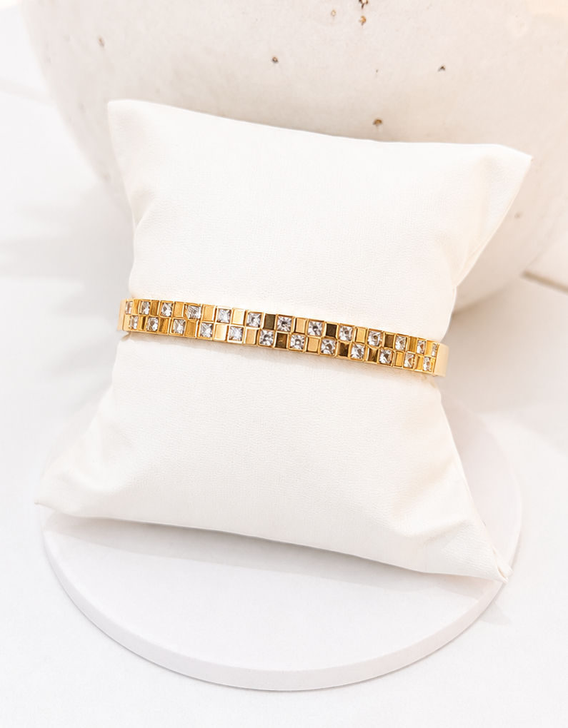 
                  
                    Close-up of the Elisia Gold Square Crystal Bangle
                  
                