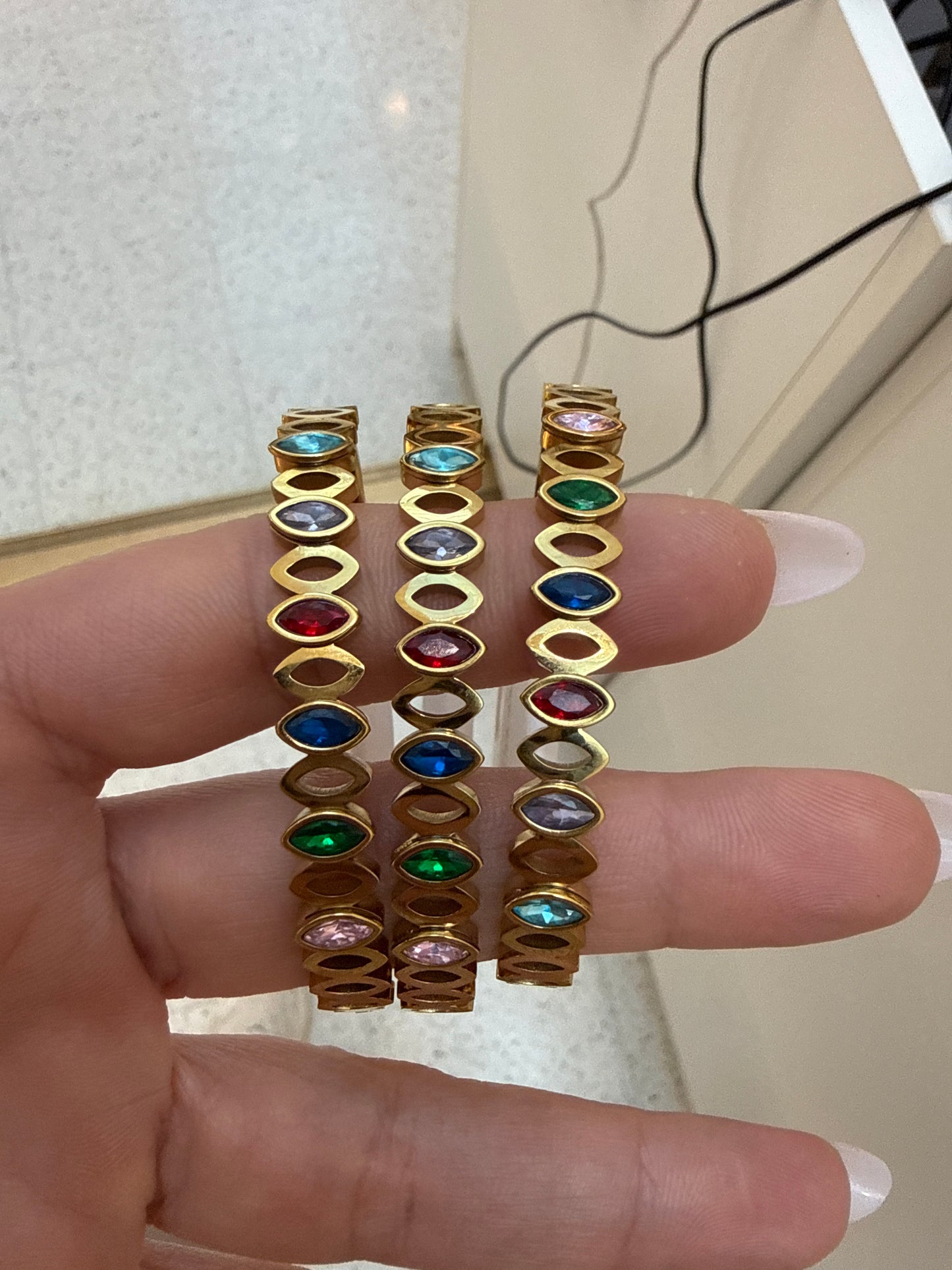 
                  
                    Gold Marquise Rainbow Crystal Bangle | Waterproof – Boho & Mala jewellery
                  
                