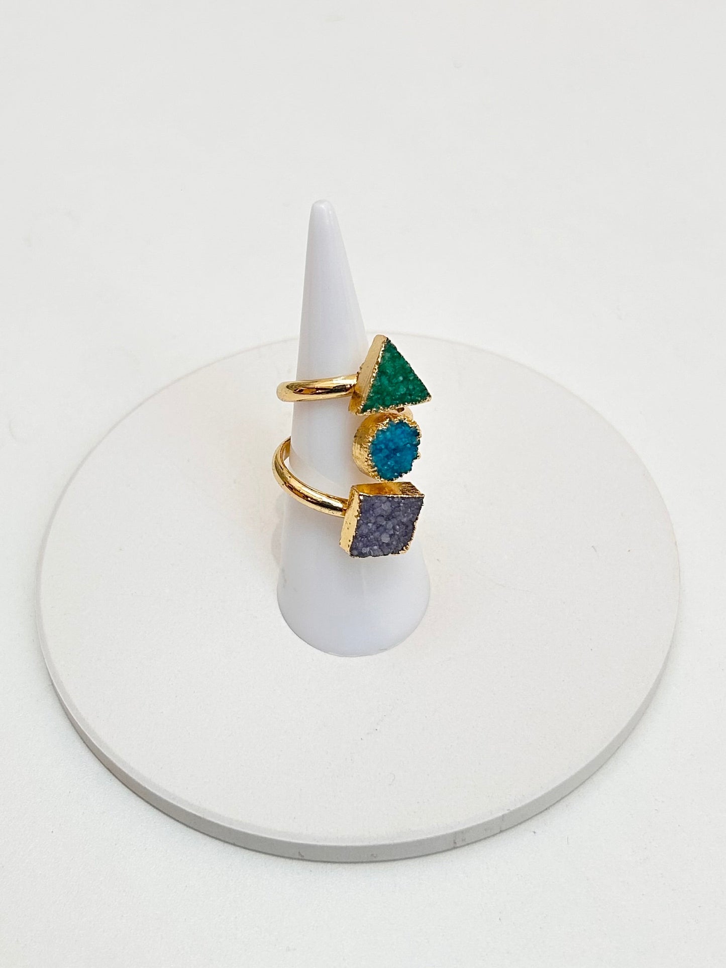 
                  
                    Triple Shaped Druzy Green Adjustable Ring
                  
                