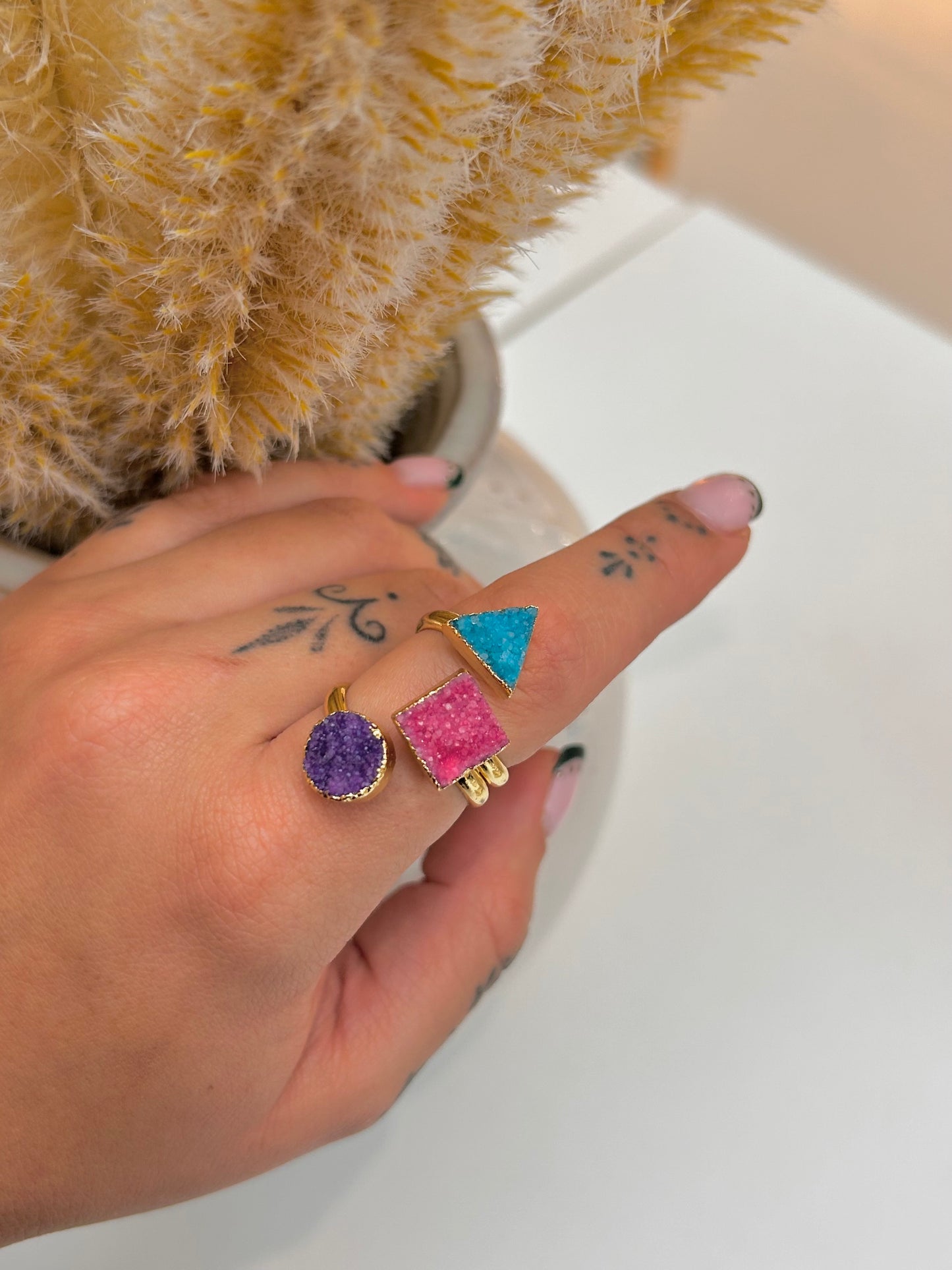 
                  
                    Triple Shaped Druzy Pink Adjustable Ring
                  
                
