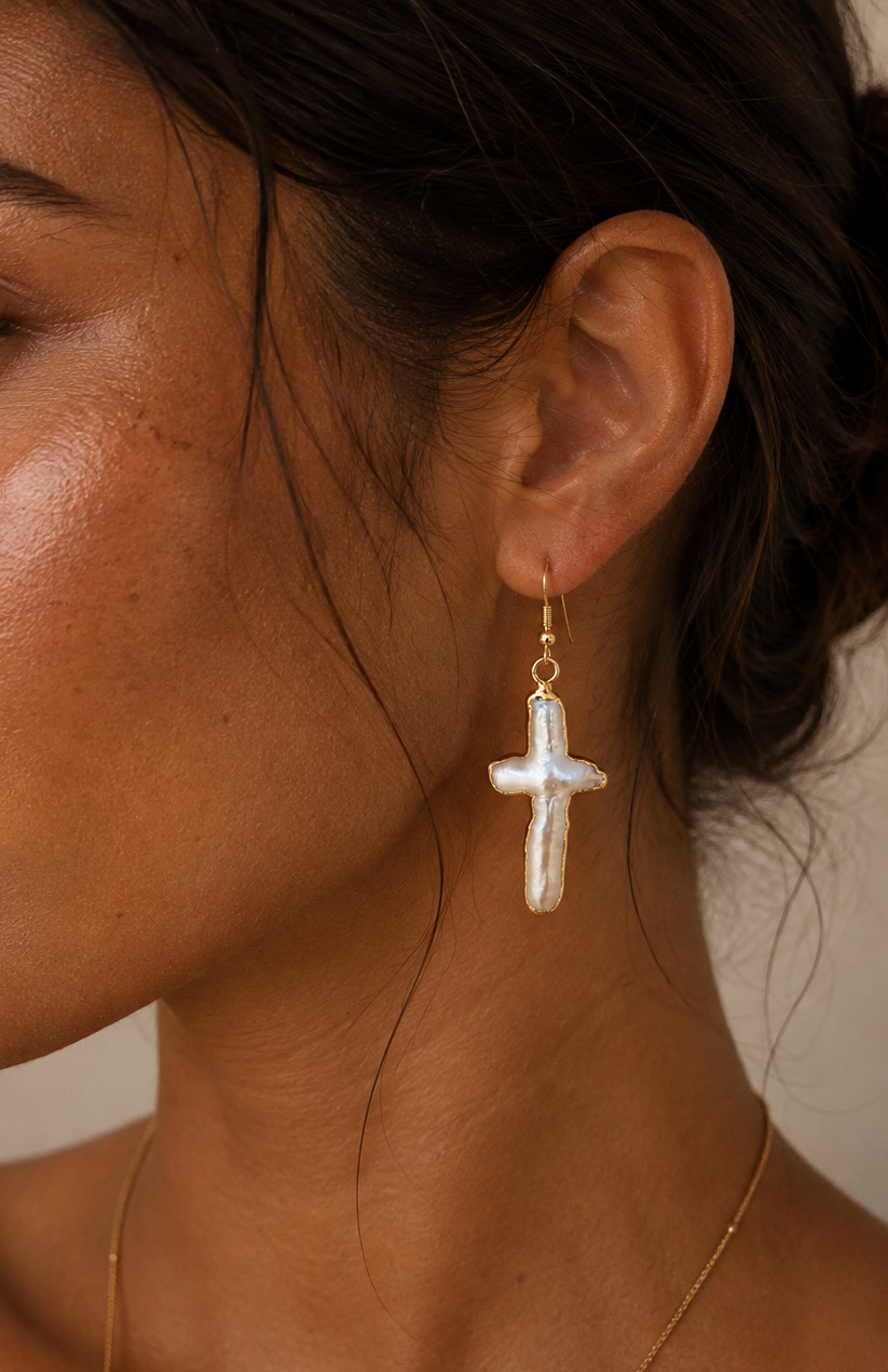 
                  
                    Faith Pearl Drop Earrings – Genuine Freshwater Pearl Cross Earrings
                  
                