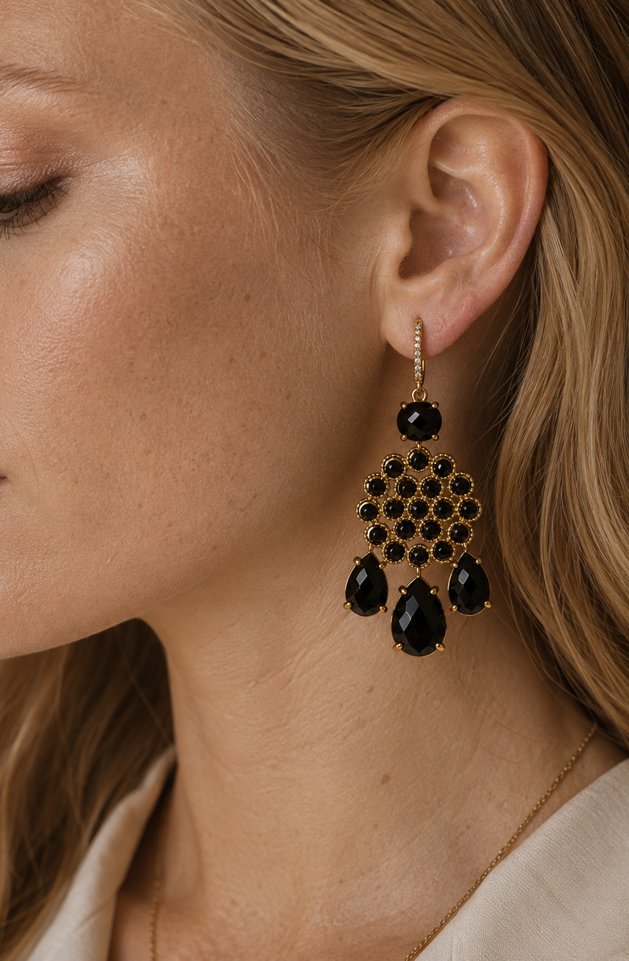 
                  
                    Soleya Black Obsidian Drop Earrings – Genuine Gemstone Statement Earrings
                  
                
