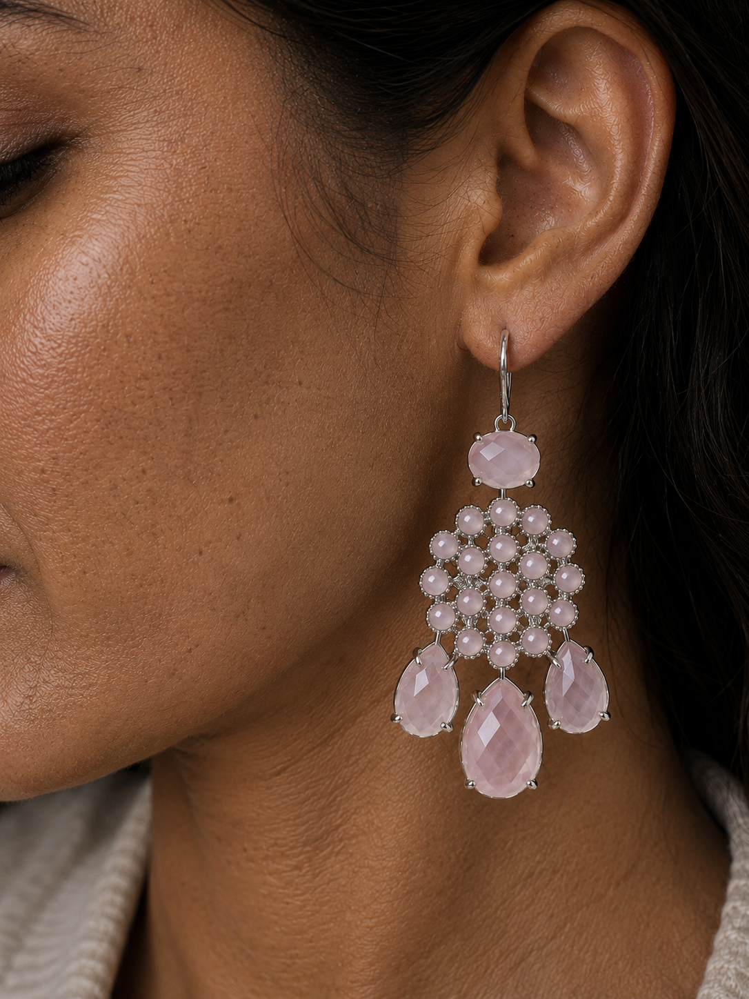 
                  
                    Soleya Silver Rose Quartz – Genuine Gemstone Statement Drop Earrings
                  
                