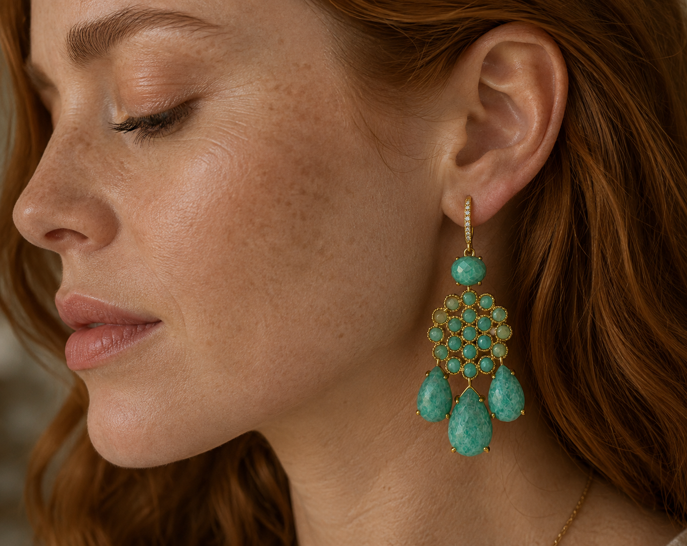 
                  
                    Soleya Amazonite Drop Earrings – Genuine Gemstone Statement Earrings
                  
                