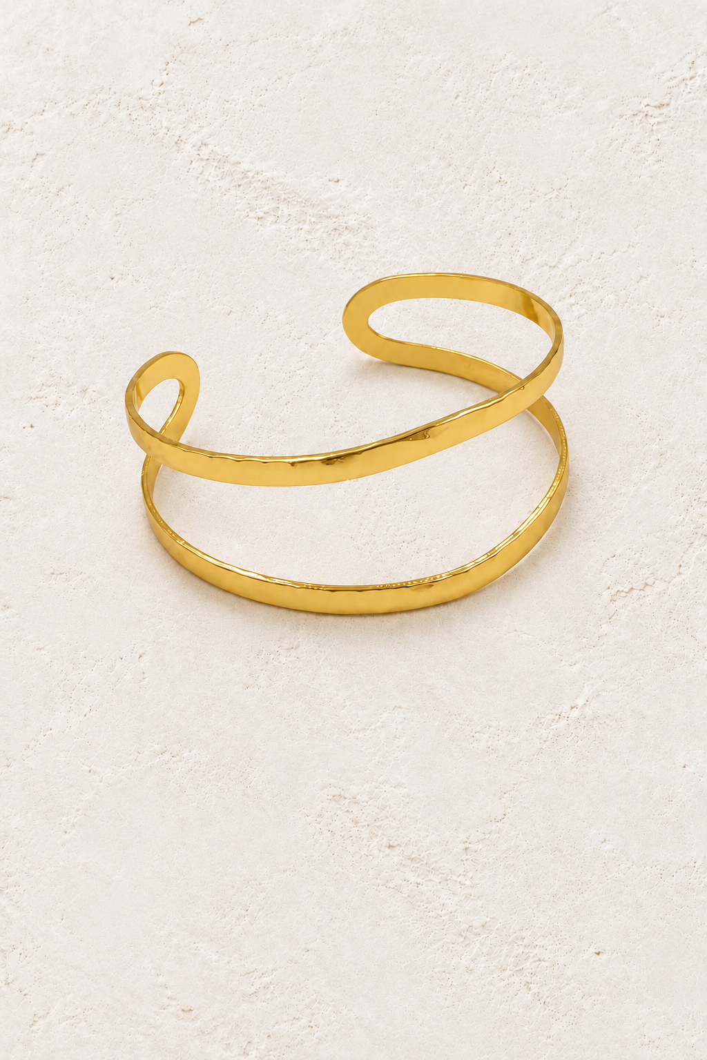 Free Spirit Boho Brass & Gold Cuff Bracelet on warm ivory plaster