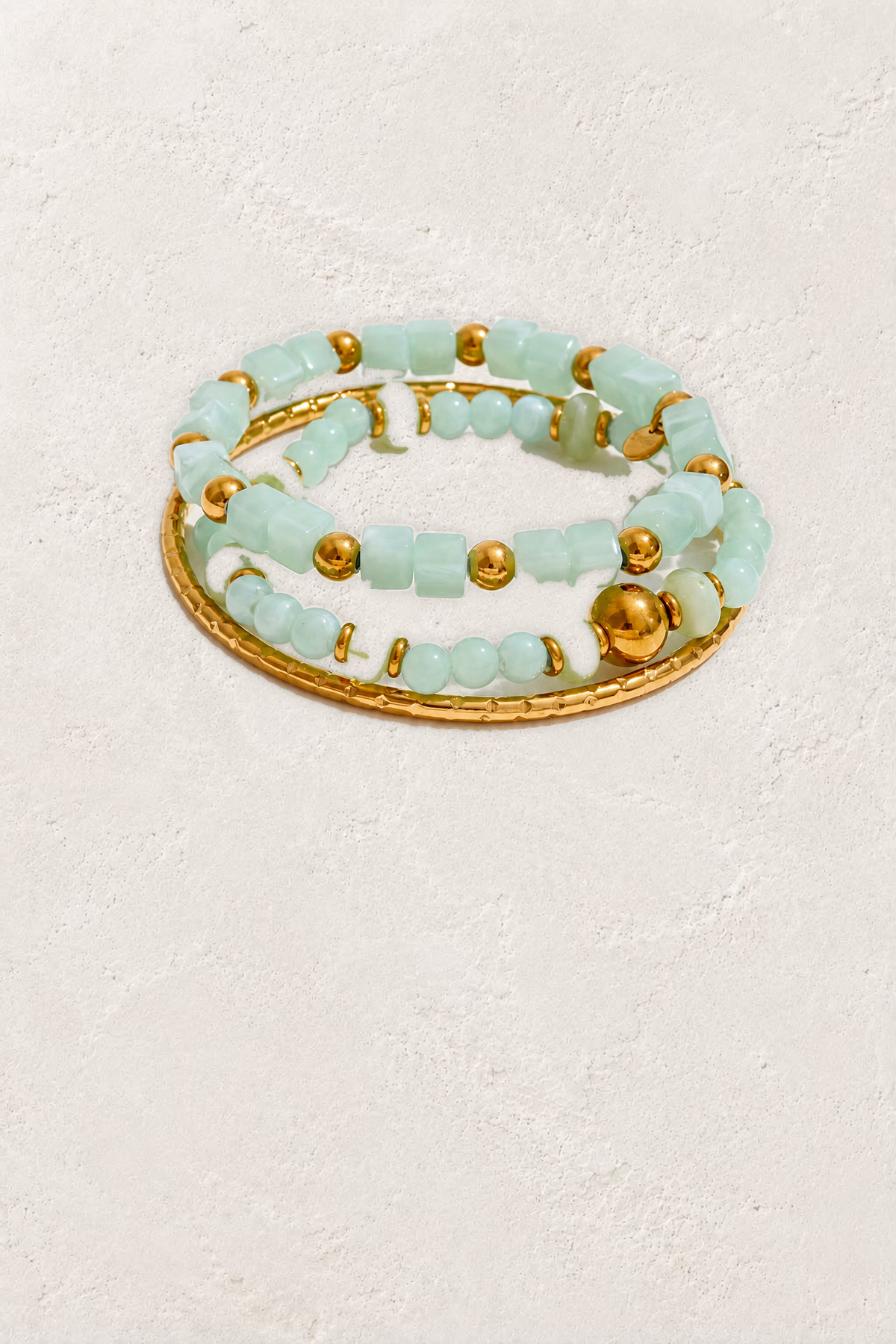
                  
                    Aqua Serenity Beaded Bracelet Stack on the reference plaster background
                  
                
