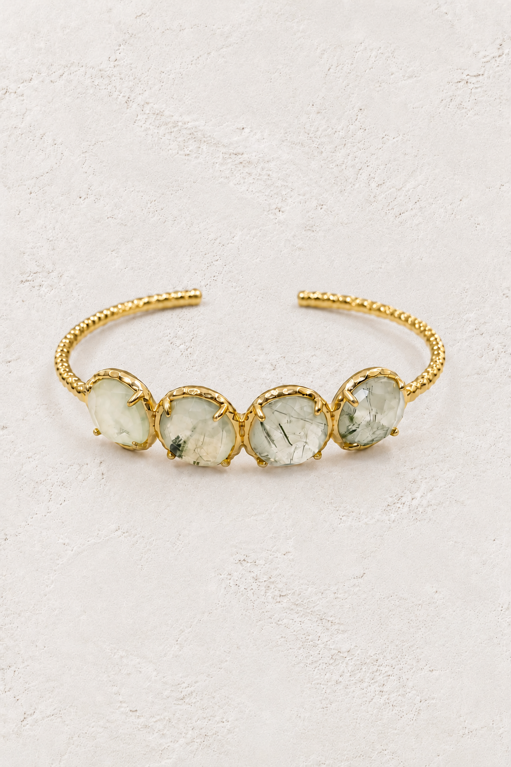 Prehnite Laguna Cuff Bracelet on warm ivory plaster