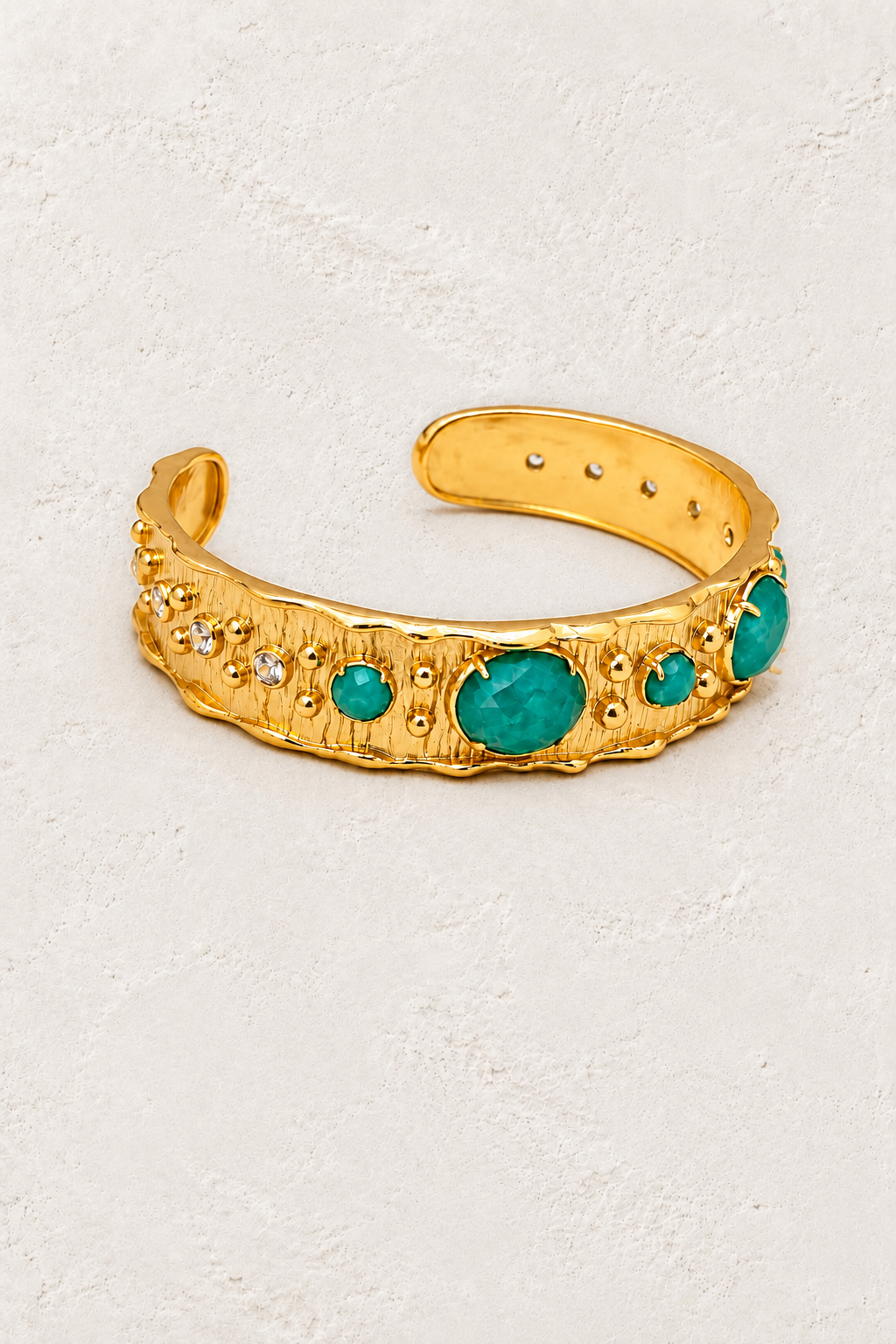 Amazonite Solara Cuff Bracelet on warm ivory plaster