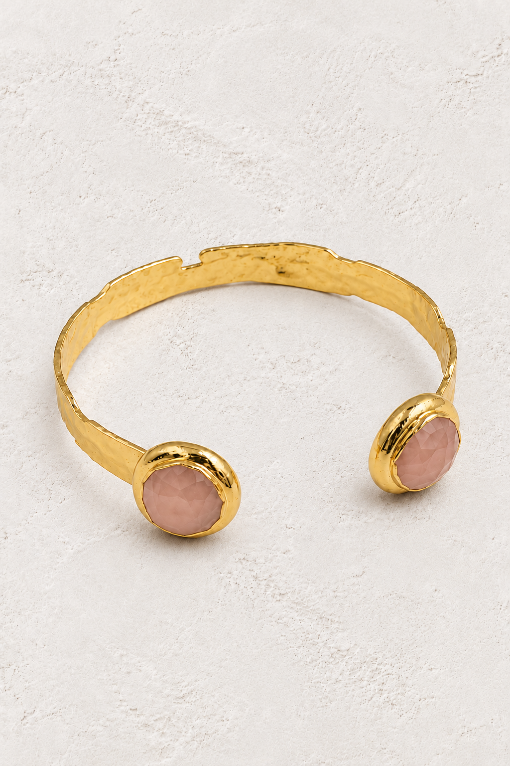 Rose Quartz Isla Cuff Bracelet on warm ivory plaster