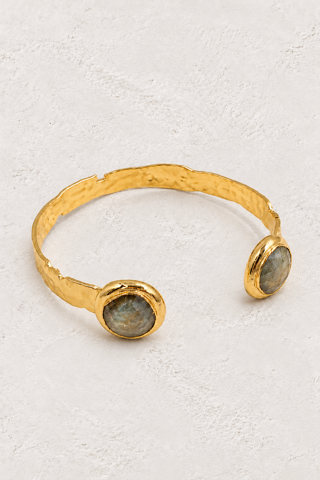 Labradorite Isla Cuff Bracelet on warm ivory plaster