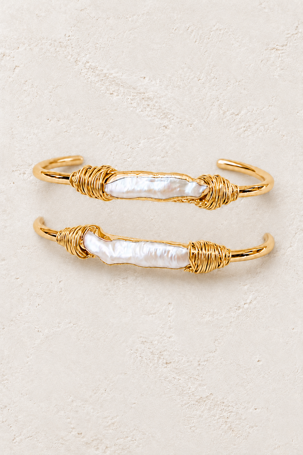 Naya Fresh Water Pearl Cuff Bracelet on warm ivory plaster