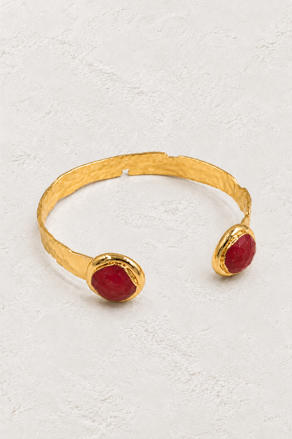 Red Jade Isla Cuff Bracelet on warm ivory plaster