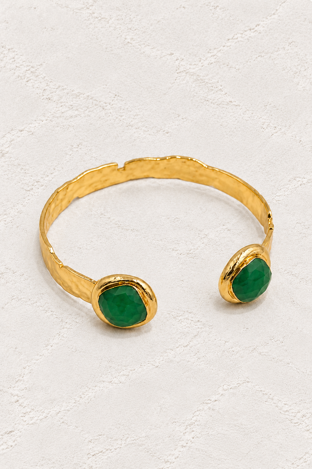 Green Jade Isla Cuff Bracelet on warm ivory plaster