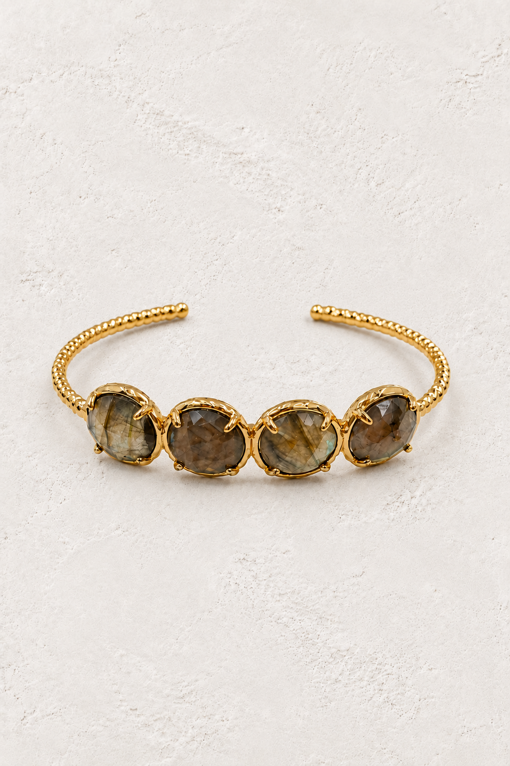Labradorite Laguna Cuff Bracelet on warm ivory plaster