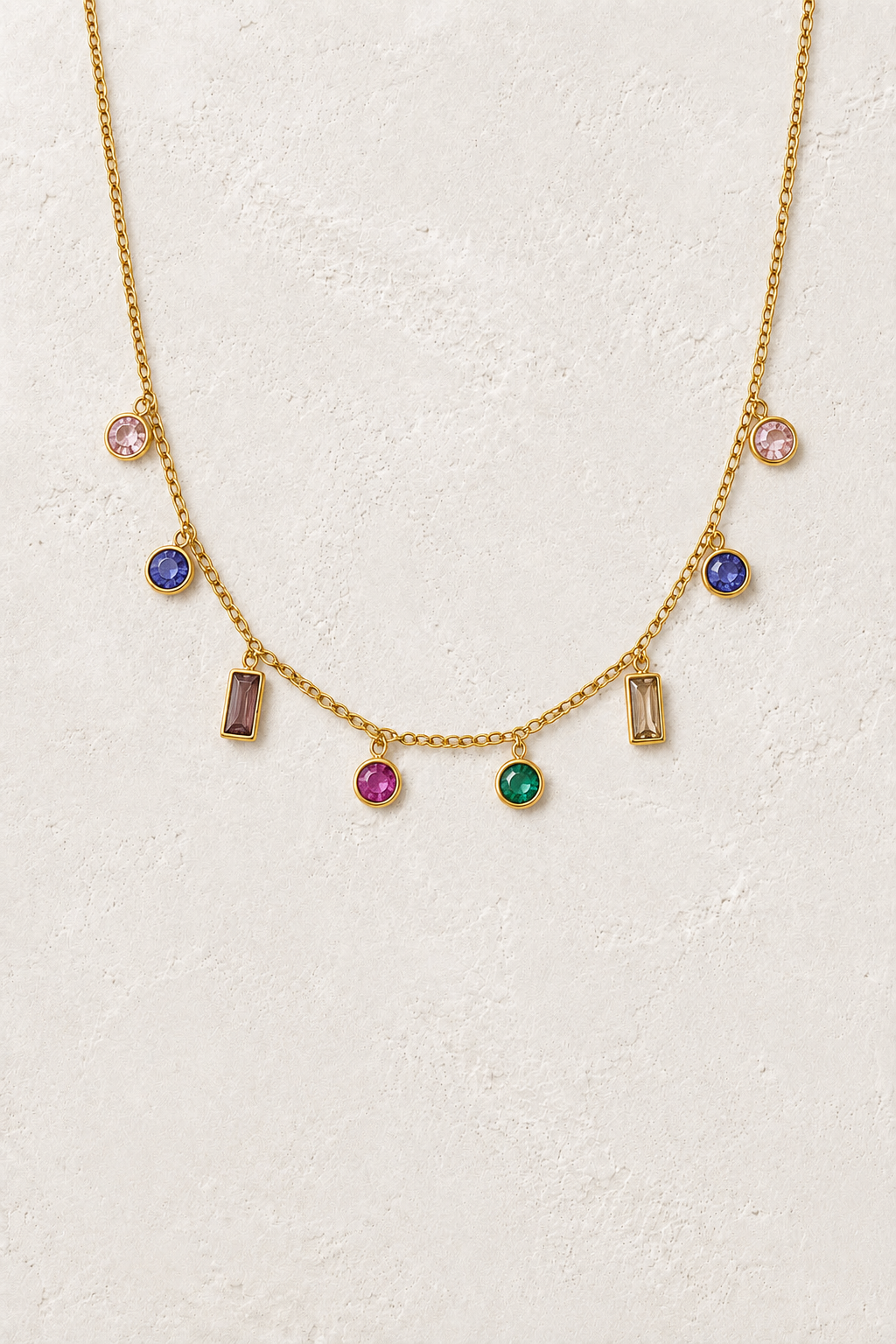 
                  
                    Liora Rainbow Cubic Zirconia Charm Necklace – Waterproof Gold-Plated Stainless Steel
                  
                