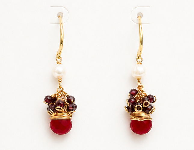 
                  
                    Maris Red Jade - Genuine Gemstone & Freshwater Pearl Earrings
                  
                