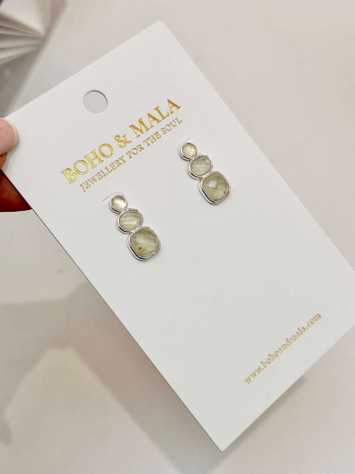
                  
                    Solenne Silver Prehnite  - Genuine Gemstone Stud Earrings
                  
                