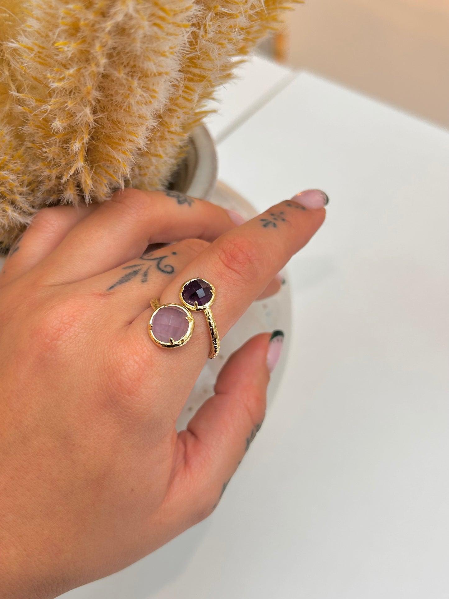 
                  
                    Double Pendant Amethyst Adjustable Ring
                  
                