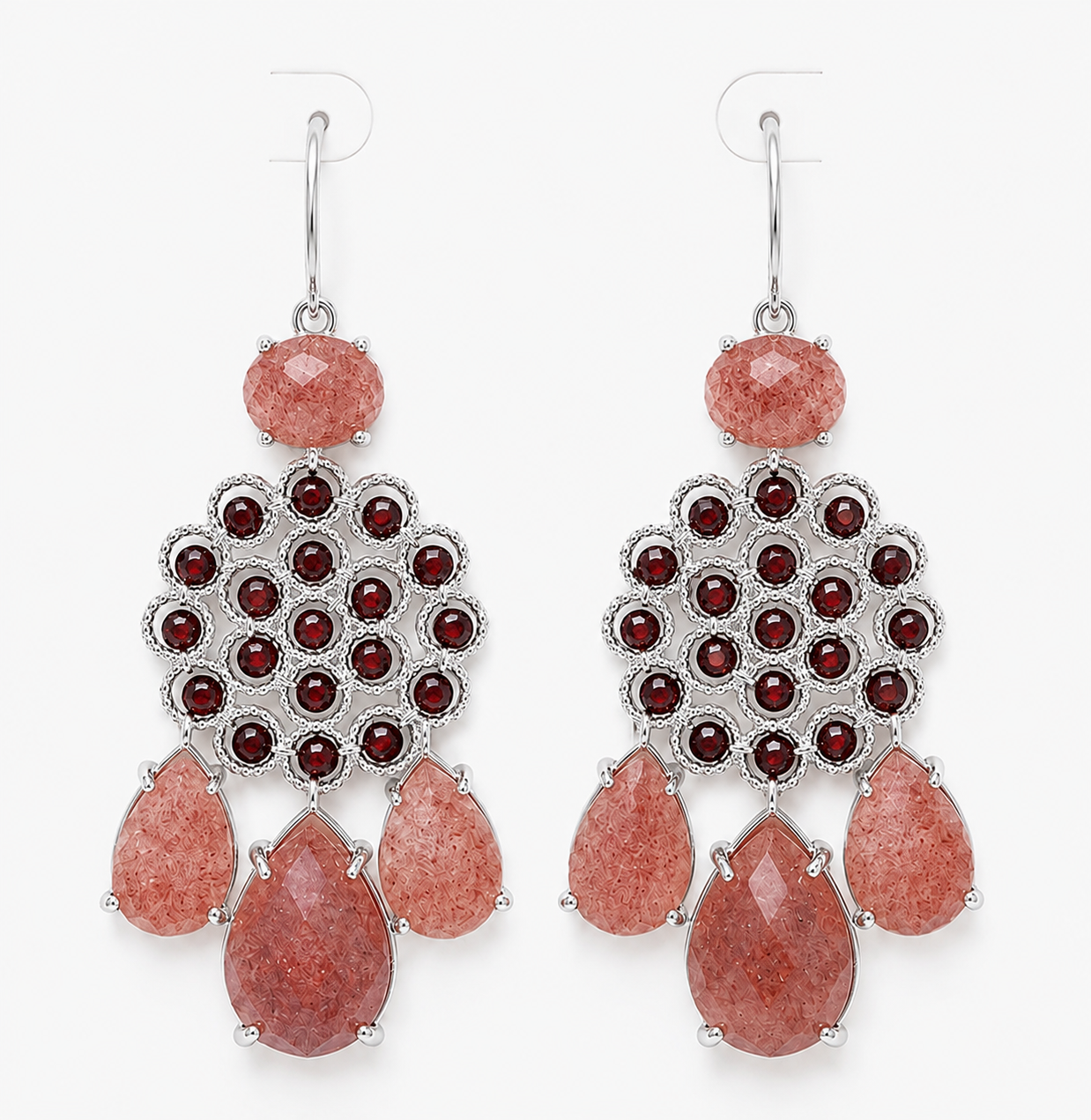 
                  
                    Soleya Silver Strawberry Quartz – Genuine Gemstone Statement Drop Earrings
                  
                
