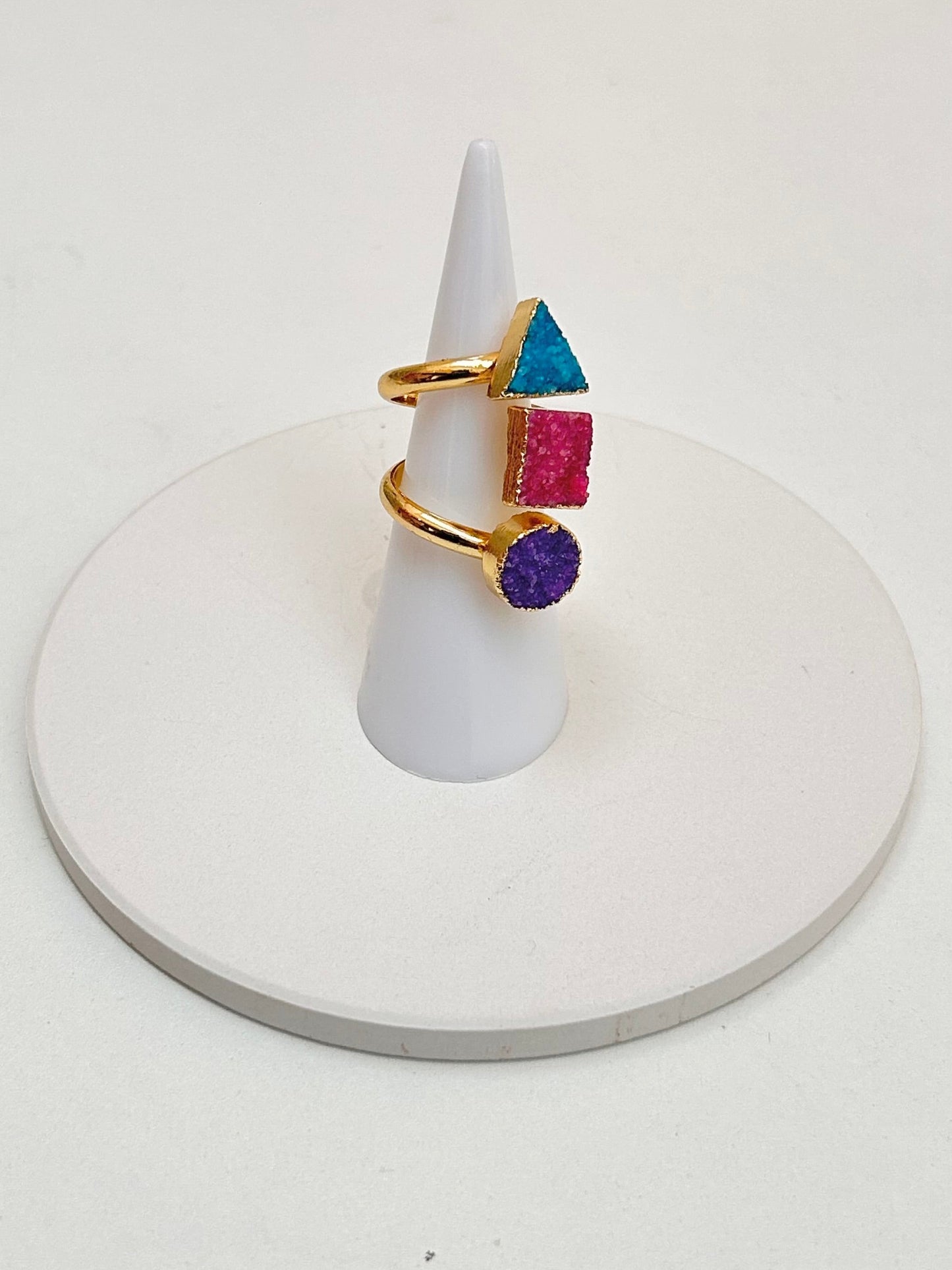 
                  
                    Triple Shaped Druzy Pink Adjustable Ring
                  
                
