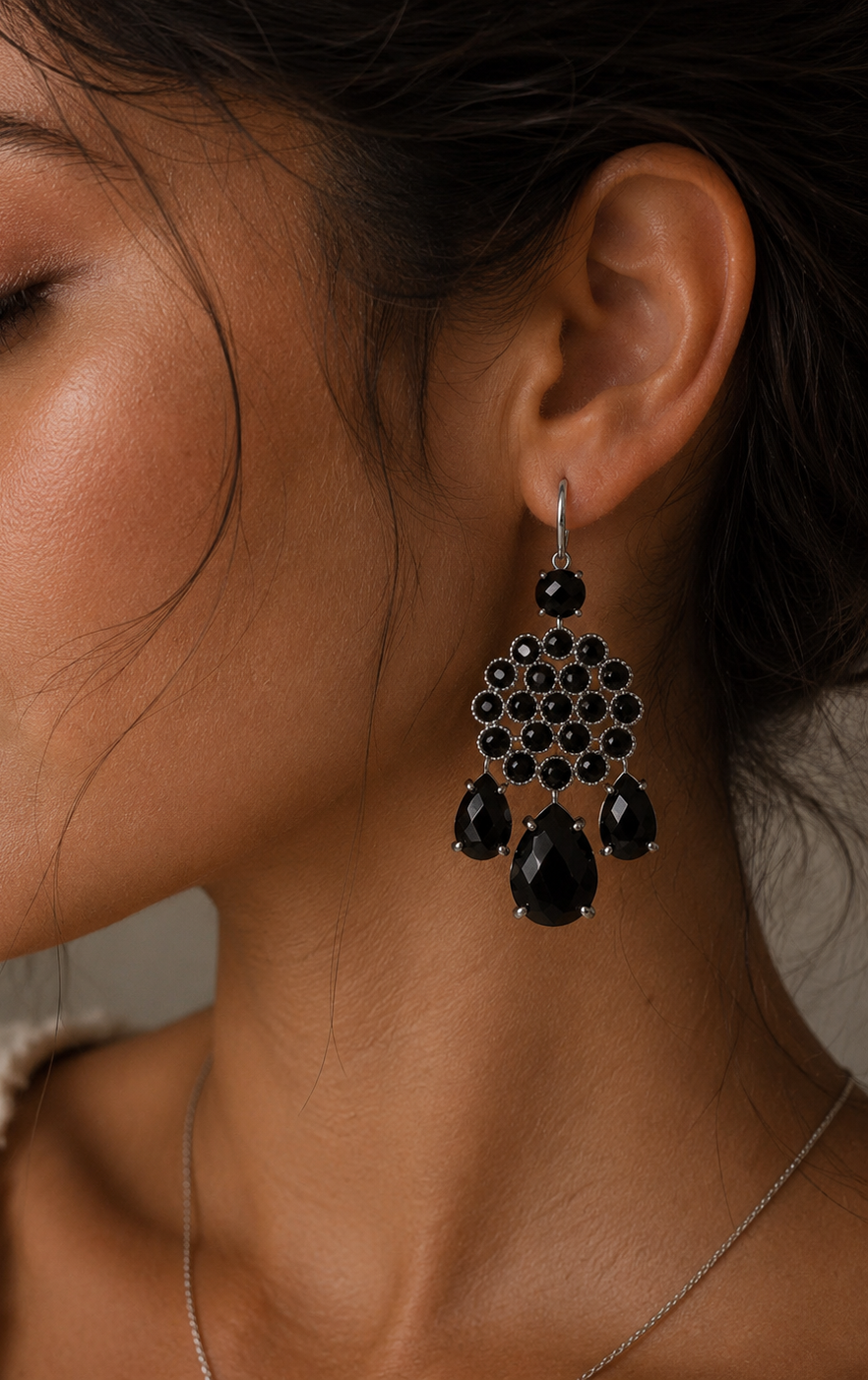 
                  
                    Soleya Silver Black Obsidian – Genuine Gemstone Statement Drop Earrings
                  
                