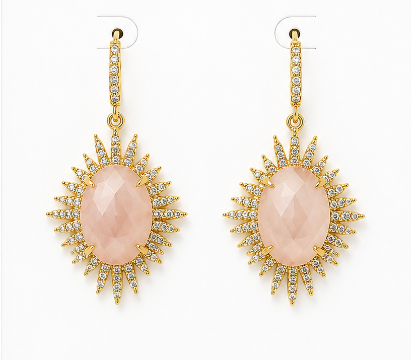 
                  
                    Astra Rose Quartz - Genuine Gemstone Statement Drop Earrings
                  
                