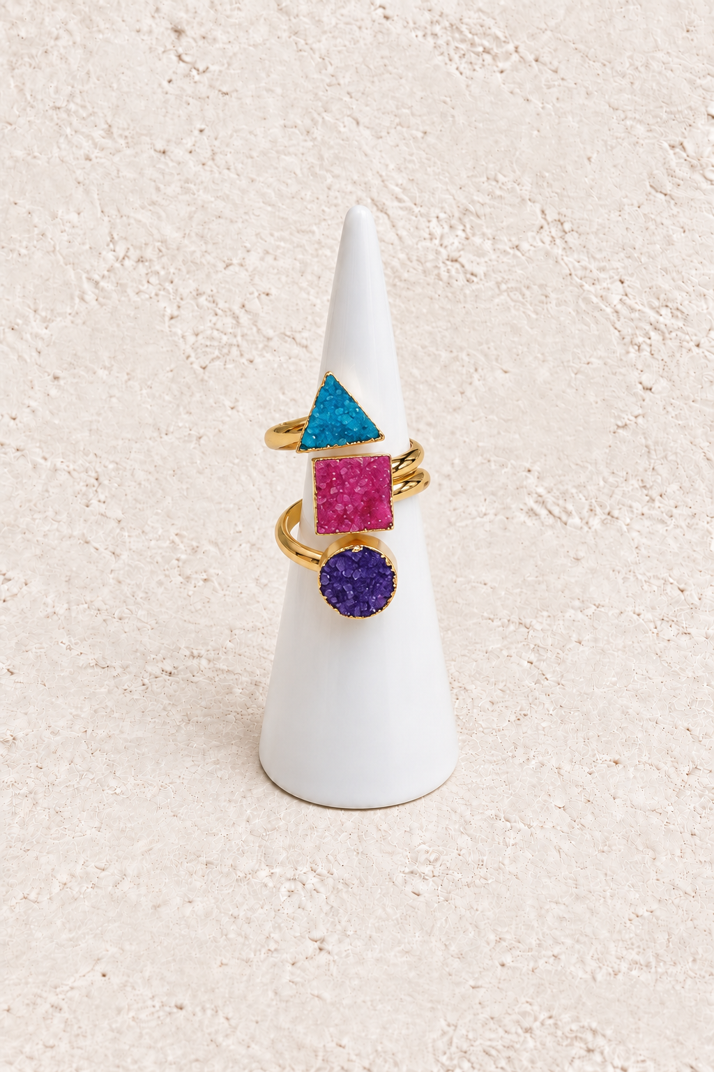 
                  
                    Triple Shaped Druzy Pink Adjustable Ring
                  
                