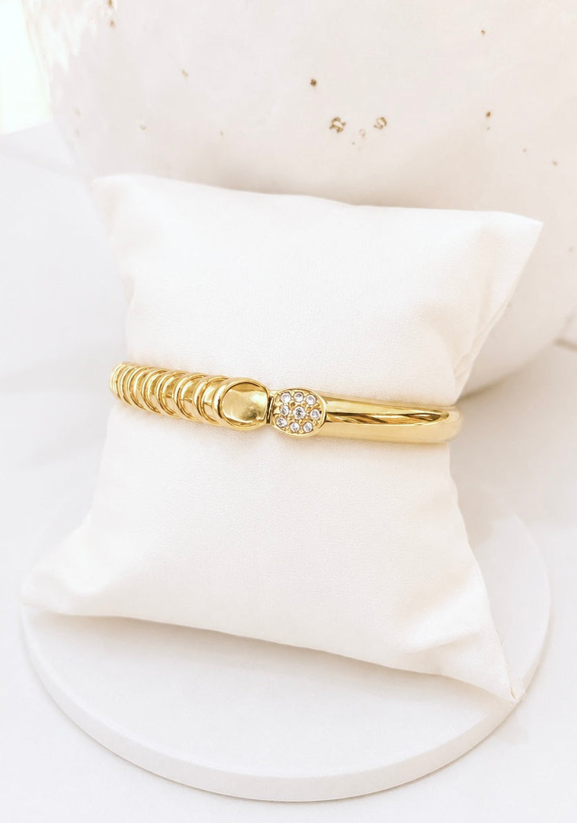 
                  
                    Close-up of the Sabine Sculptural Gold Pavé Bangle
                  
                