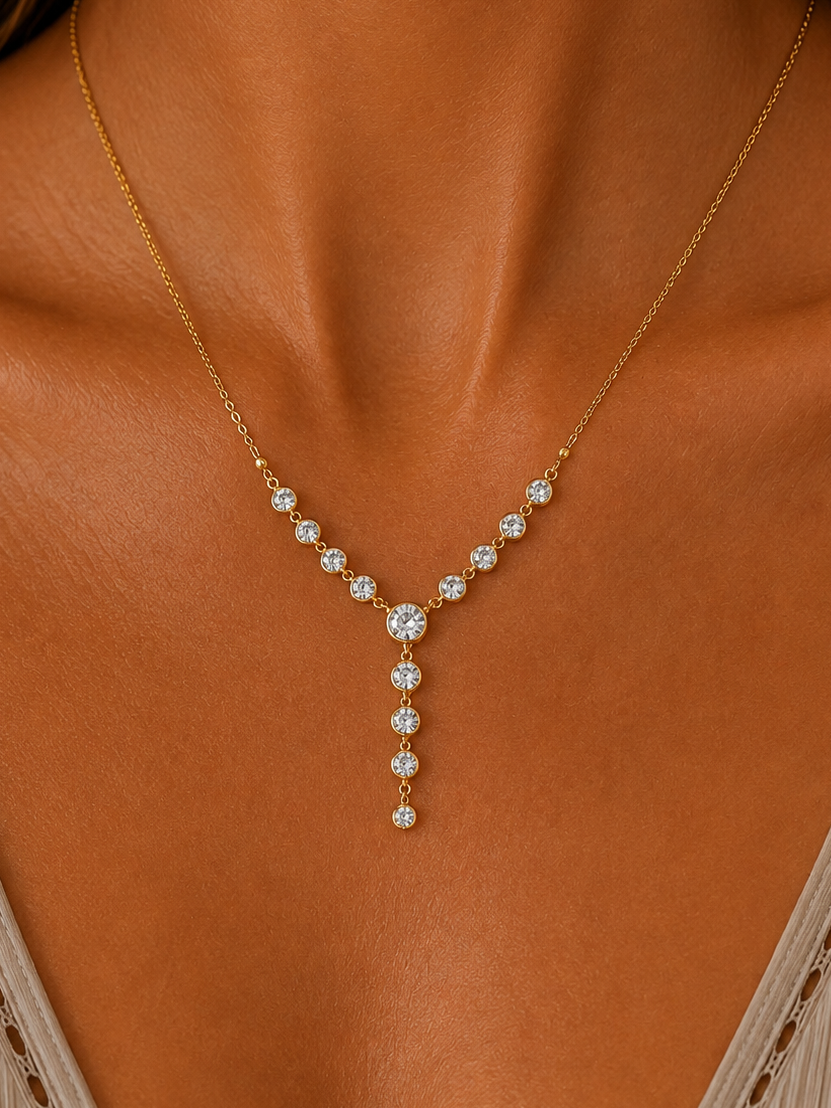 
                  
                    Celeste Crystal Drop Necklace – Dainty Gold Y Necklace
                  
                