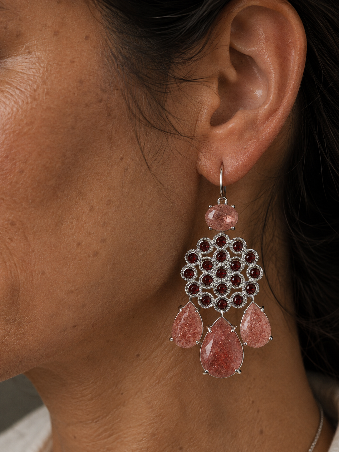 
                  
                    Soleya Silver Strawberry Quartz – Genuine Gemstone Statement Drop Earrings
                  
                