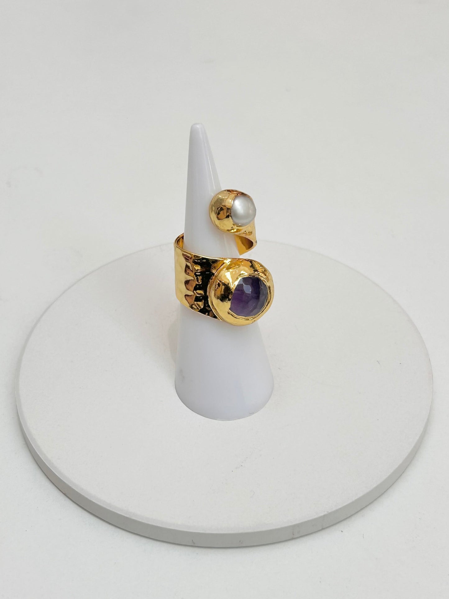 
                  
                    Double Freshwater Pearl & Amethyst Adjustable Ring
                  
                
