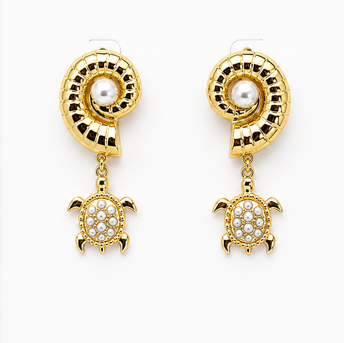 
                  
                    Pearl Marina Earrings – Genuine Freshwater Pearl Seashell & Turtle Drop Earrings
                  
                