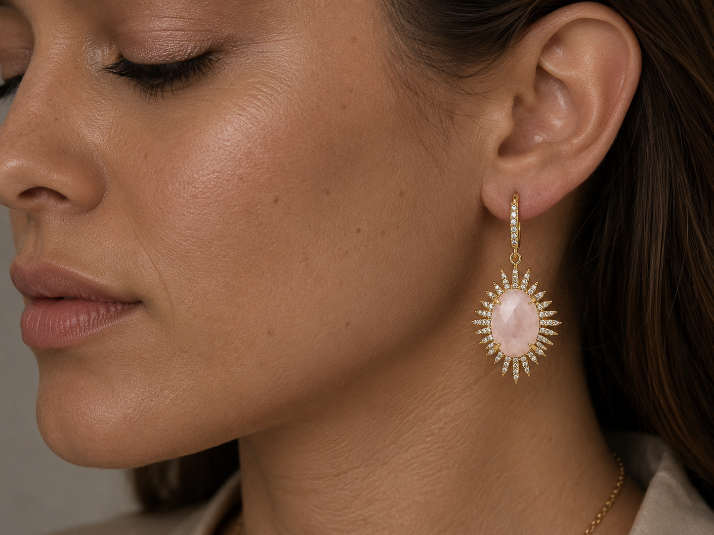 
                  
                    Astra Rose Quartz - Genuine Gemstone Statement Drop Earrings
                  
                