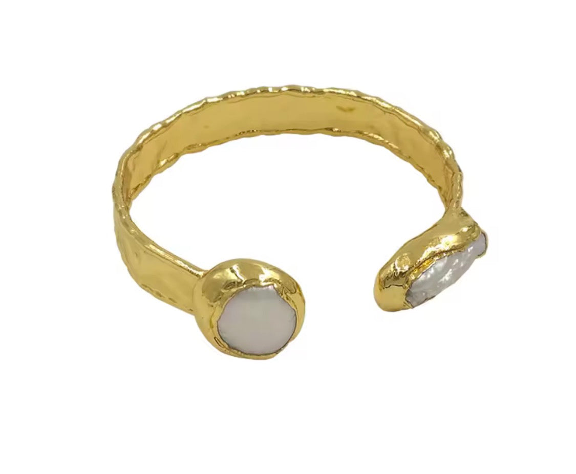 
                  
                    Free Spirit Boho Brass & Gold Natural Freshwater Pearl Cuff Bracelet
                  
                