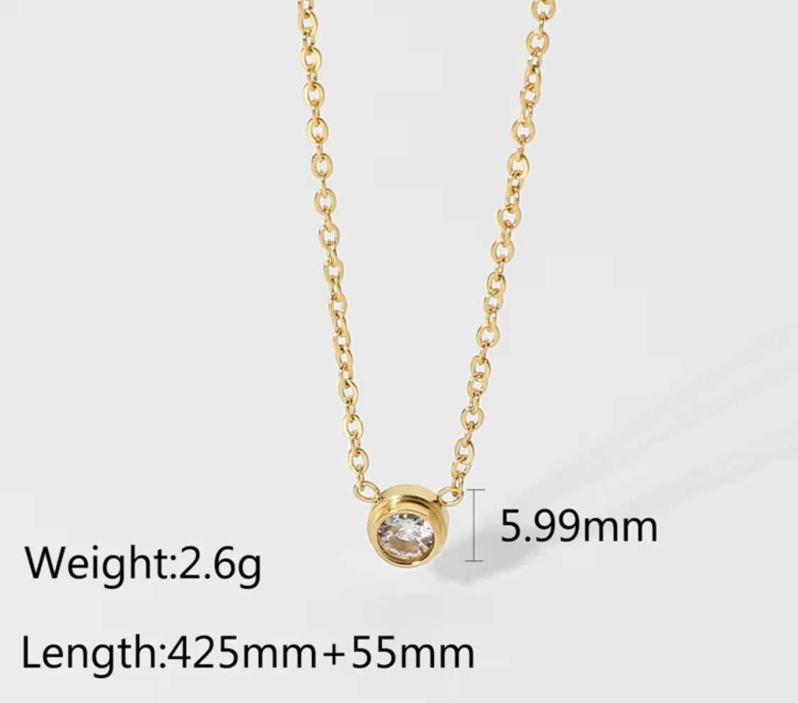 
                  
                    Celeste Cubic Zirconia Solitaire Necklace – Waterproof Gold Stainless Steel
                  
                