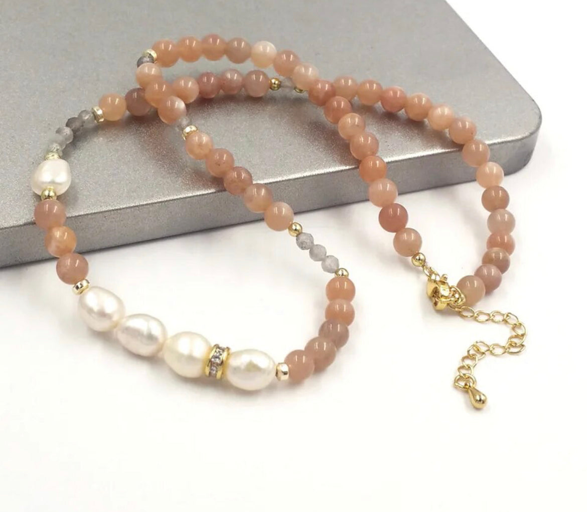 
                  
                    Boho & Mala Gold Freshwater Pearl/Stone Beads Necklace
                  
                