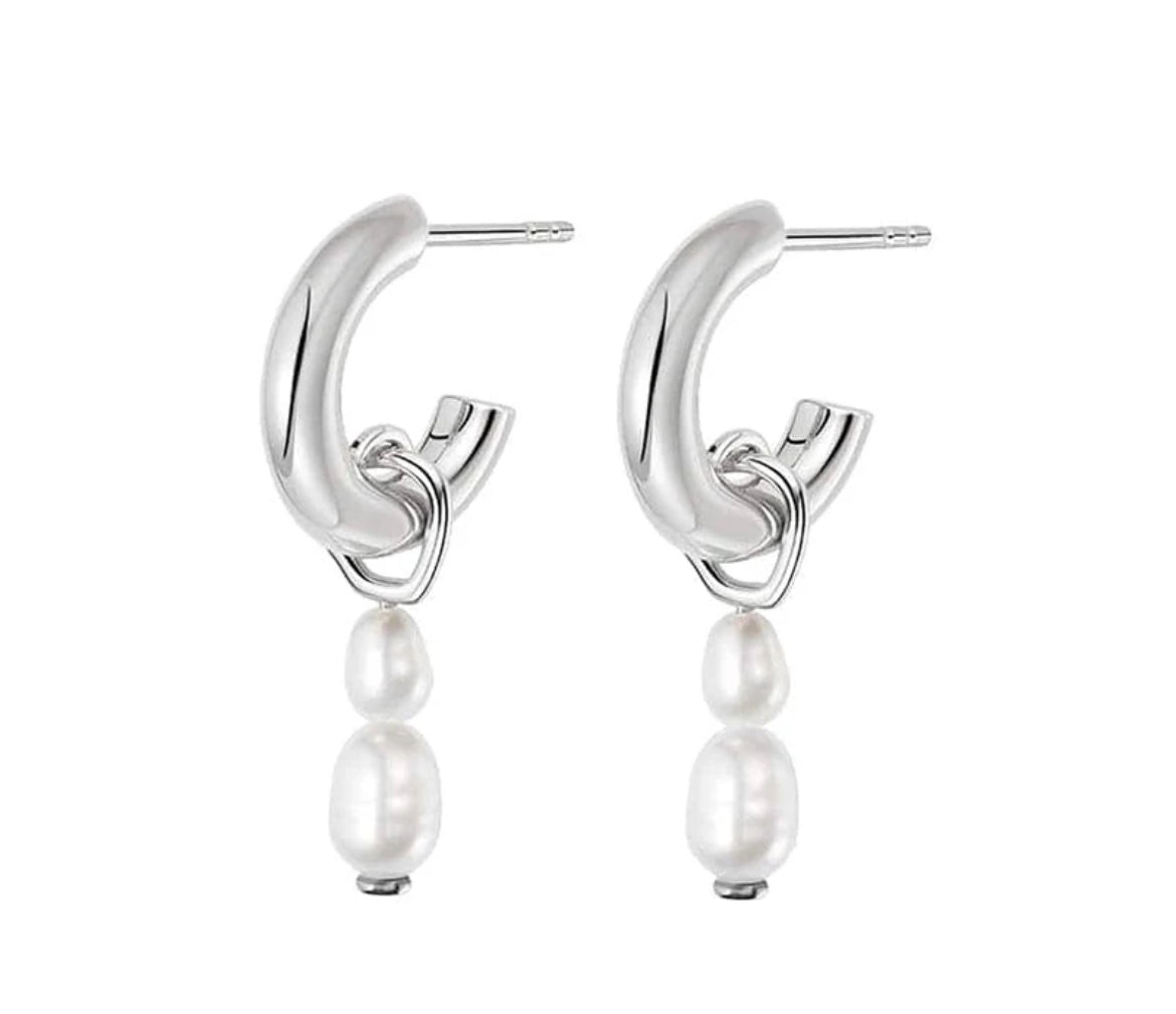 
                  
                    Boho & Mala Pearl Sterling Silver Hoop Huggie Earrings
                  
                