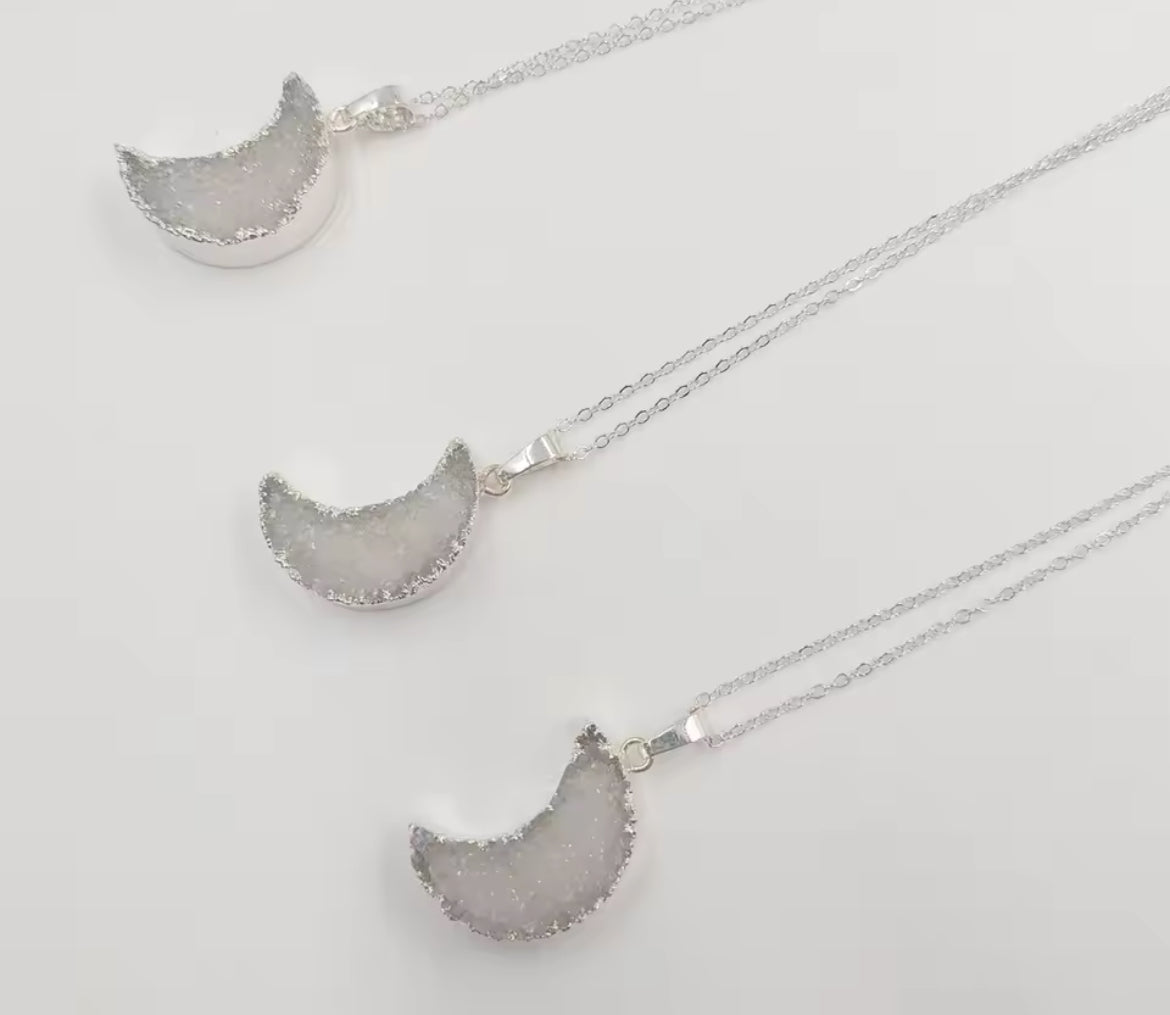 
                  
                    Boho & Mala Moon Druzy Silver Necklace
                  
                