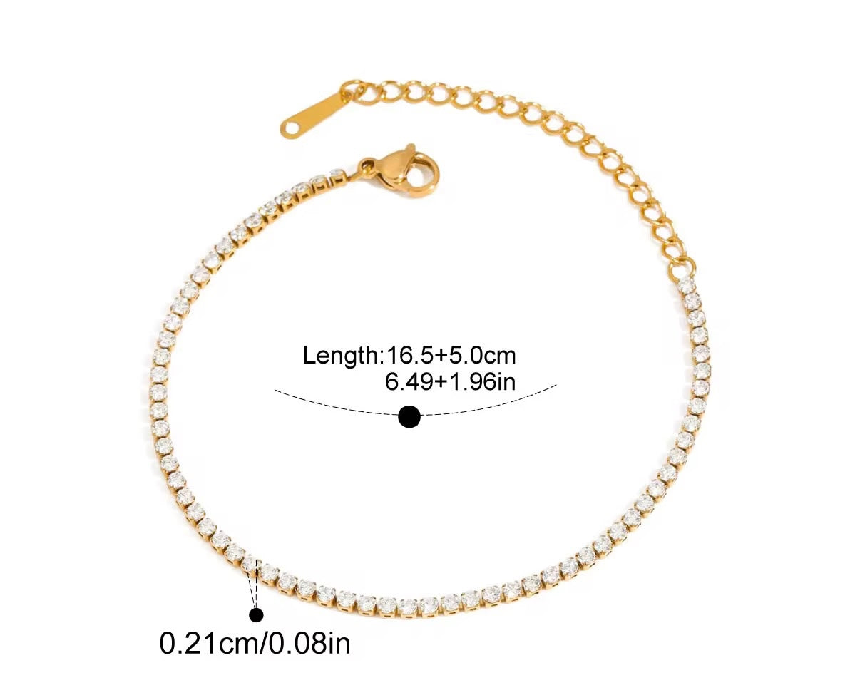 
                  
                    Close-up of the Celeste Gold Crystal Tennis Bracelet
                  
                