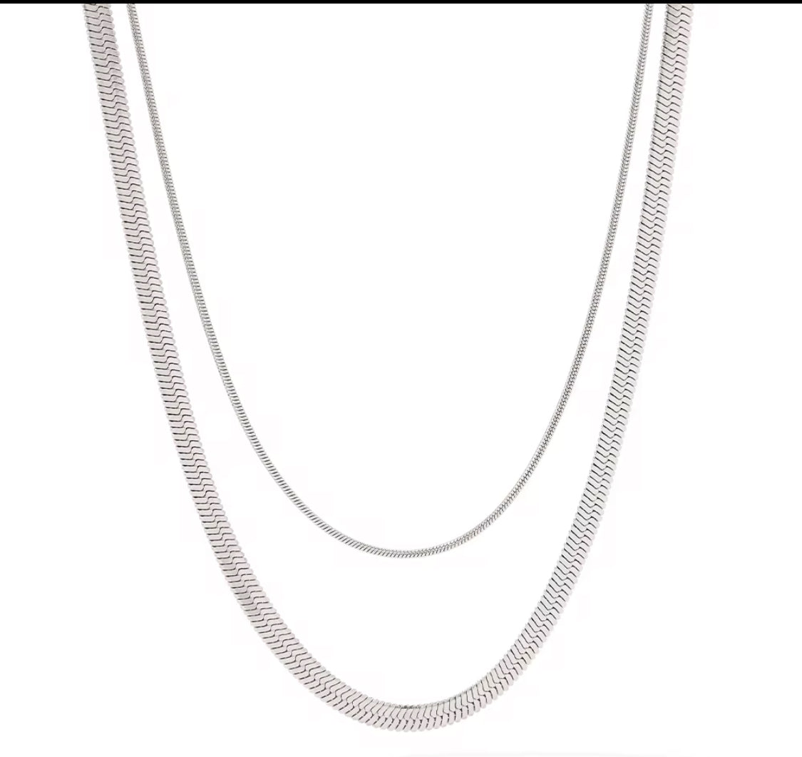 
                  
                    Luna Silver Double Layer Herringbone Necklace – Waterproof Stainless Steel
                  
                