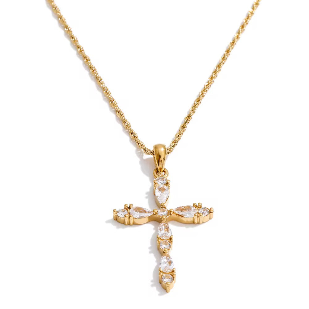 
                  
                    Seraphina Dainty Crystal Cross Necklace – Waterproof Gold-Plated Stainless Steel
                  
                
