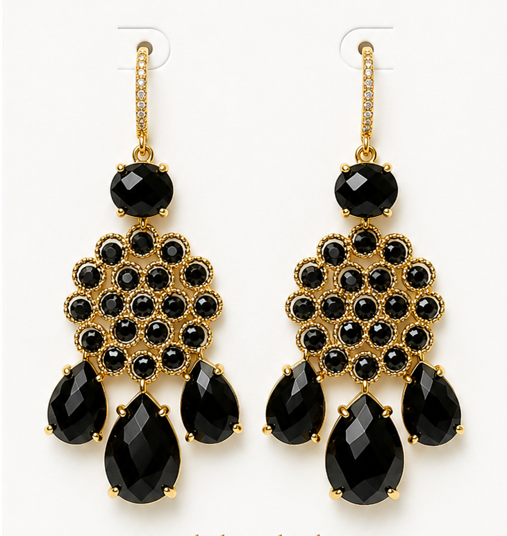 
                  
                    Soleya Black Obsidian Drop Earrings – Genuine Gemstone Statement Earrings
                  
                
