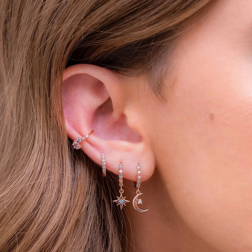 
                  
                    Boho & Mala Opal Star & Moon Sterling Silver Hoop Huggie Earrings
                  
                